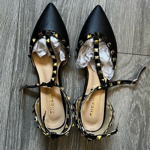 SHEIN Point Toe Studded Flats